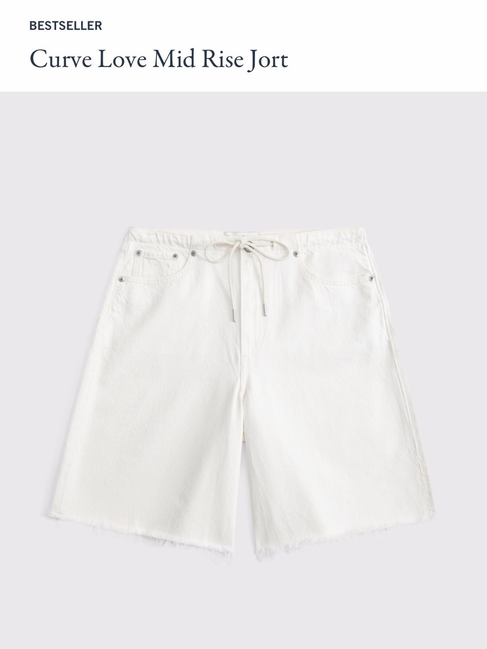 Abercrombie & Fitch White Mid-Rise Jean Shorts with Drawstring